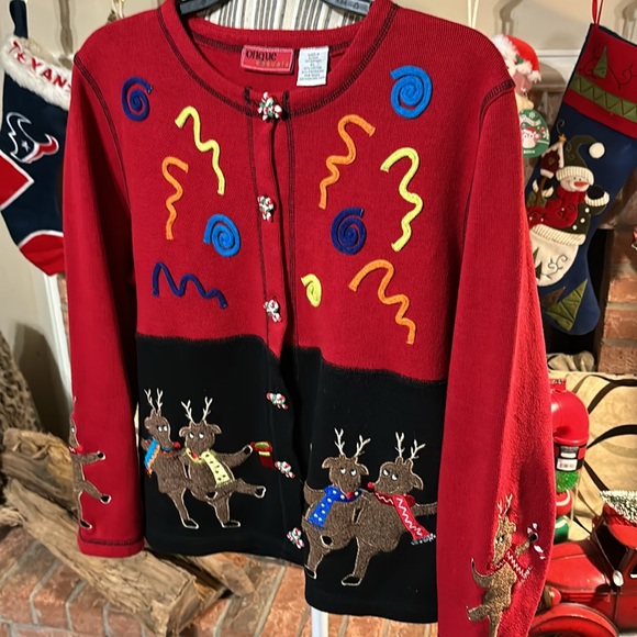 Onque Casuals | Vintage Reindeer Ugly Christmas Sweater Cardigan | XL - Picture 6 of 9